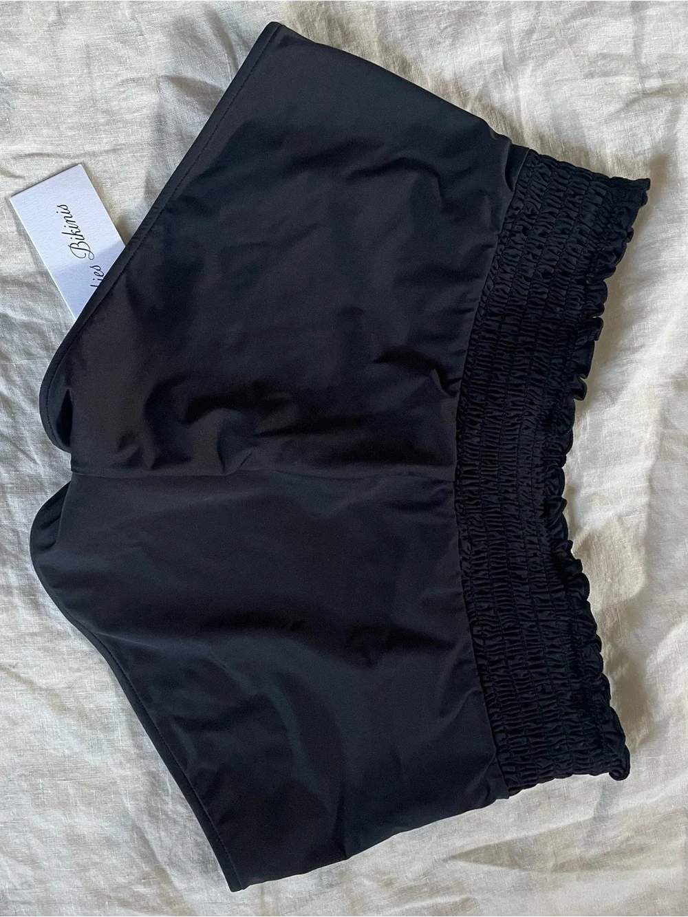 Frankie’s Bikinis Smocked Waist Black Bottoms